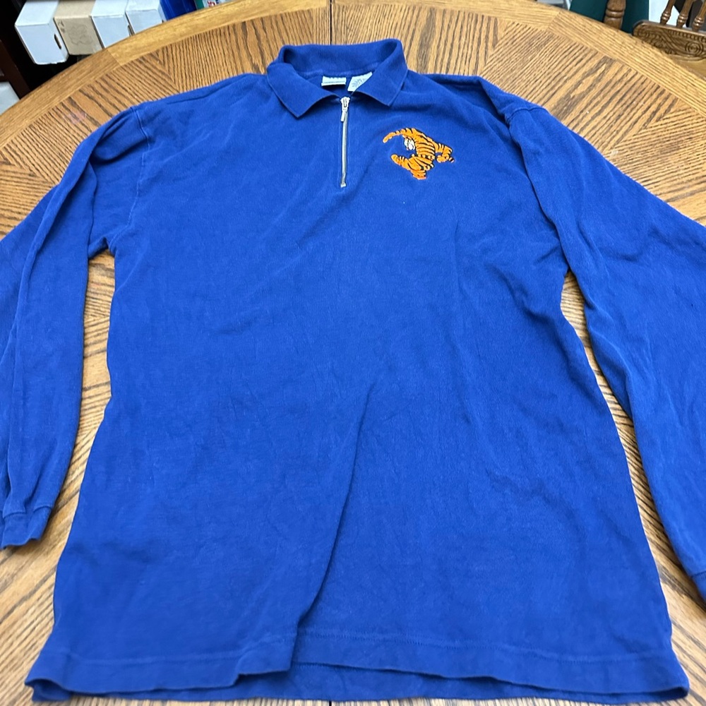 Disney Royal Blue Long-Sleeve Polo with Orange Tiger Embroidery